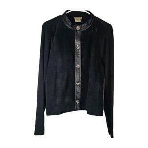 Escapade Women Suede W/ Leather Trim Ribbed Jacket Black EUC Grunge  Biker Vtg